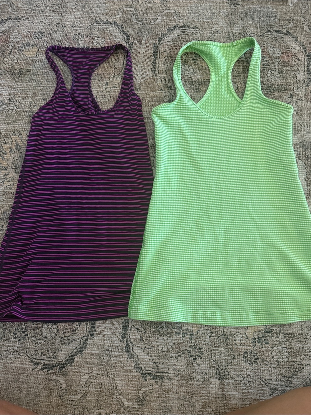 Lululemon Two Racerback Tank Tops - Purple Stripe & Neon Green